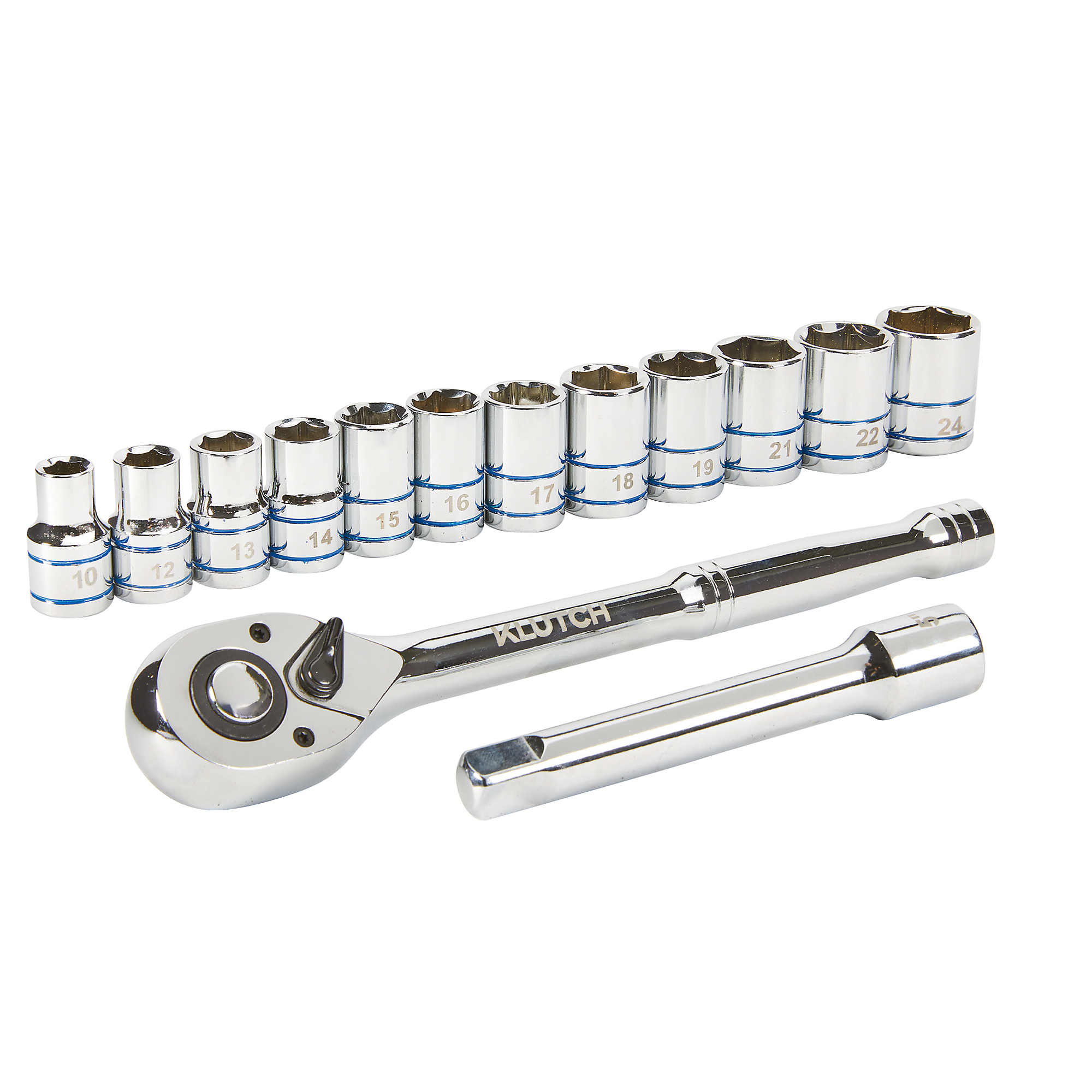 Klutch 1/2in.-Drive Socket Set, Metric, 14-Pc.